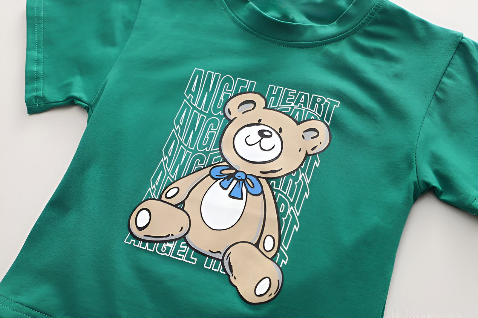 Boy's Green Bear Print T-Shirt & Shorts Set