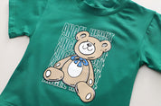 Boy's Green Bear Print T-Shirt & Shorts Set