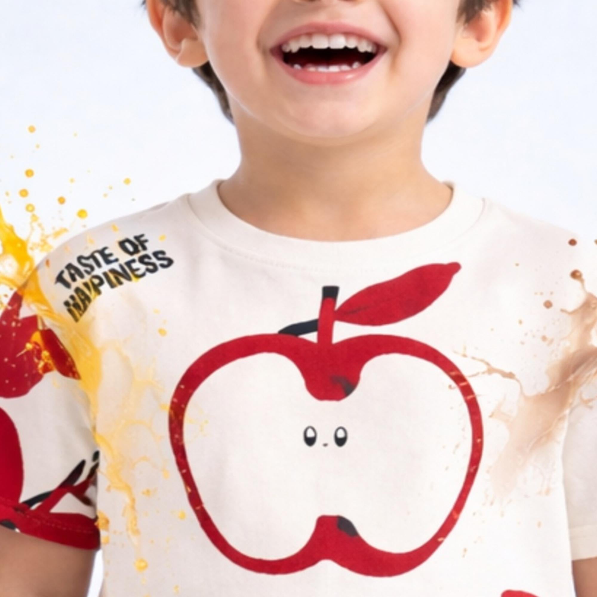 Boy's Apple Print Spill-Proof Half-Sleeve T-Shirt