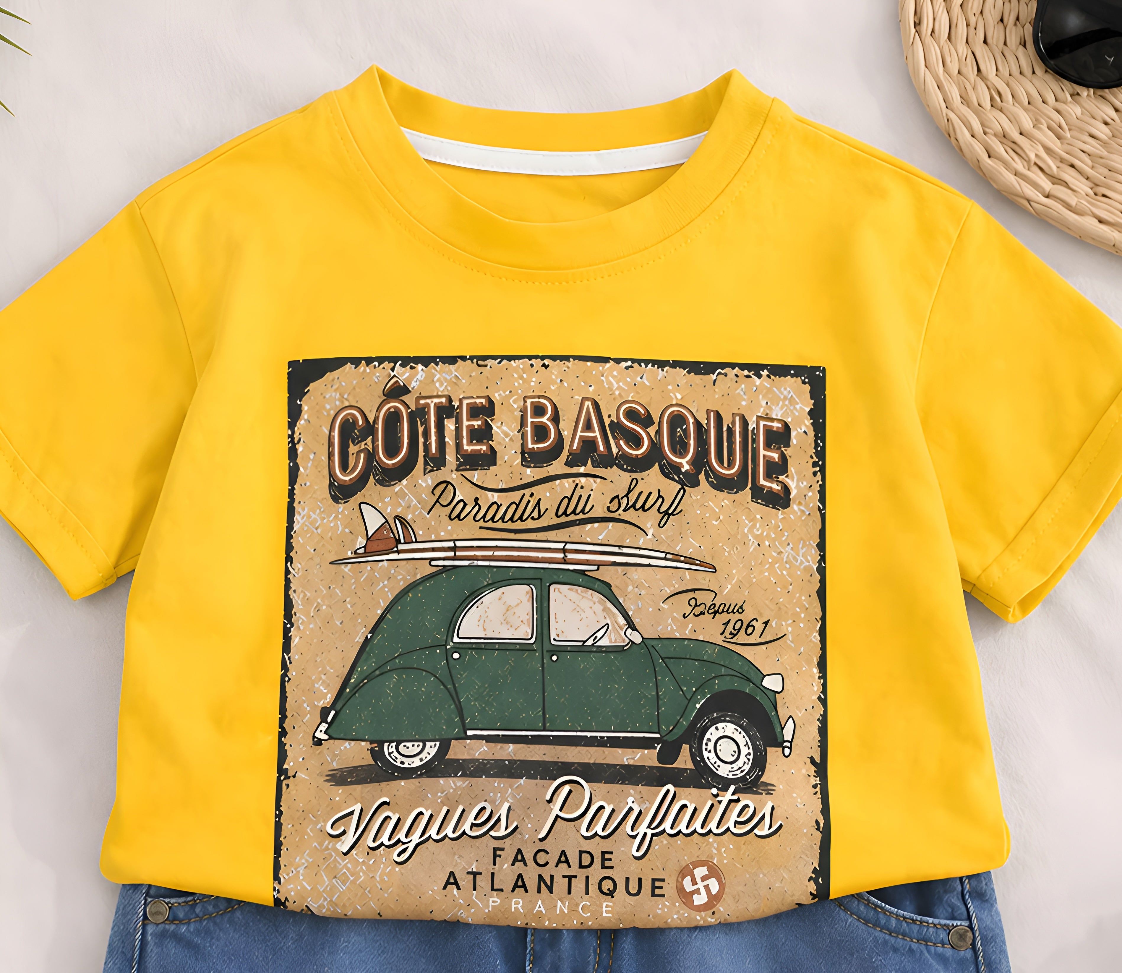 Googo Gaaga Boy's Cotton Car Print T-Shirt & Shorts Set - Yellow