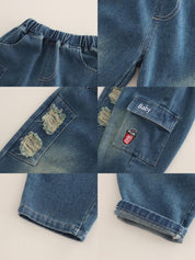 Boys Light Winter Cap Printed Sweatshirt And Denim Pant