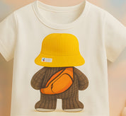 Yellow Bear-Shorts with Cream T-shirt
