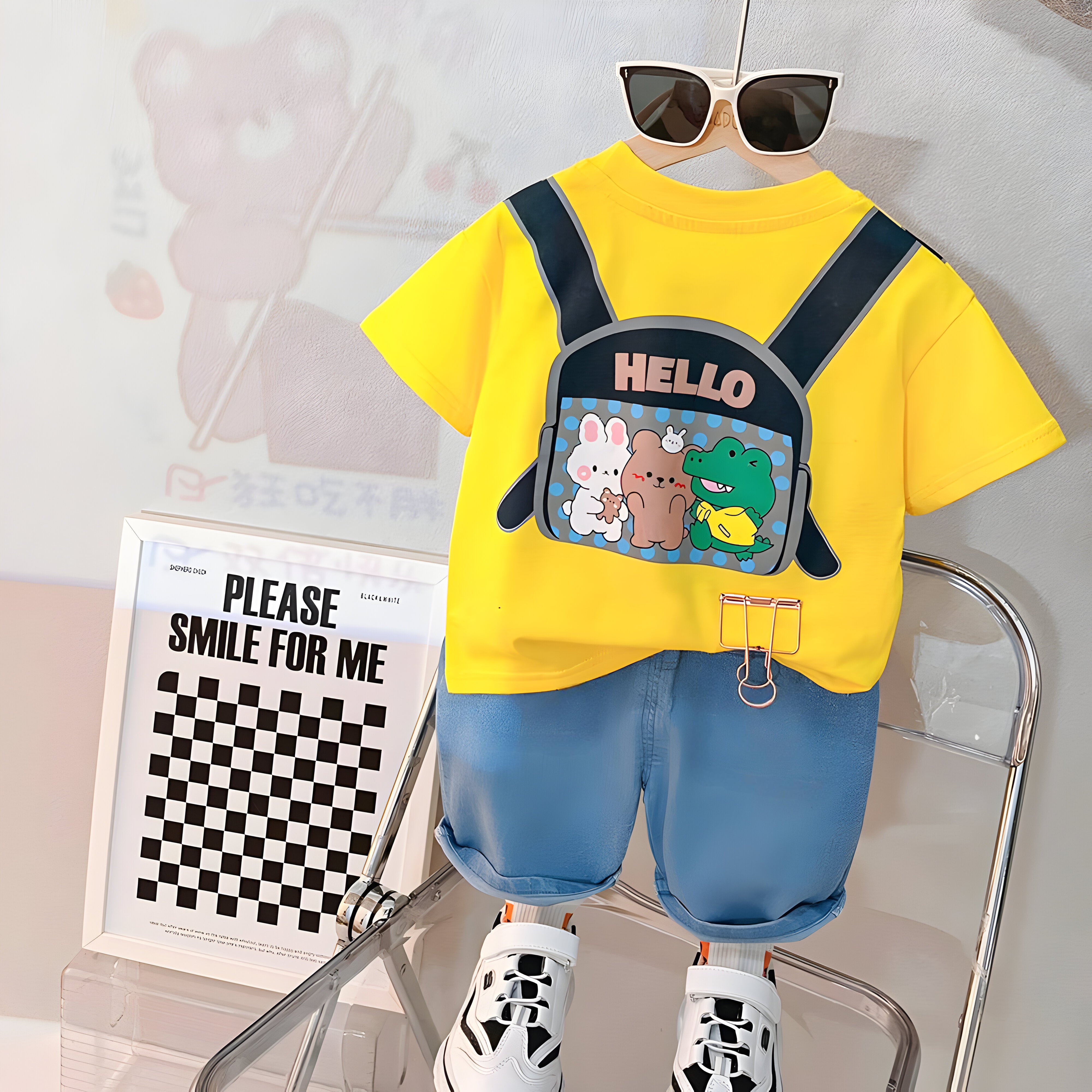 Happy back pack yellow Shirt & shorts