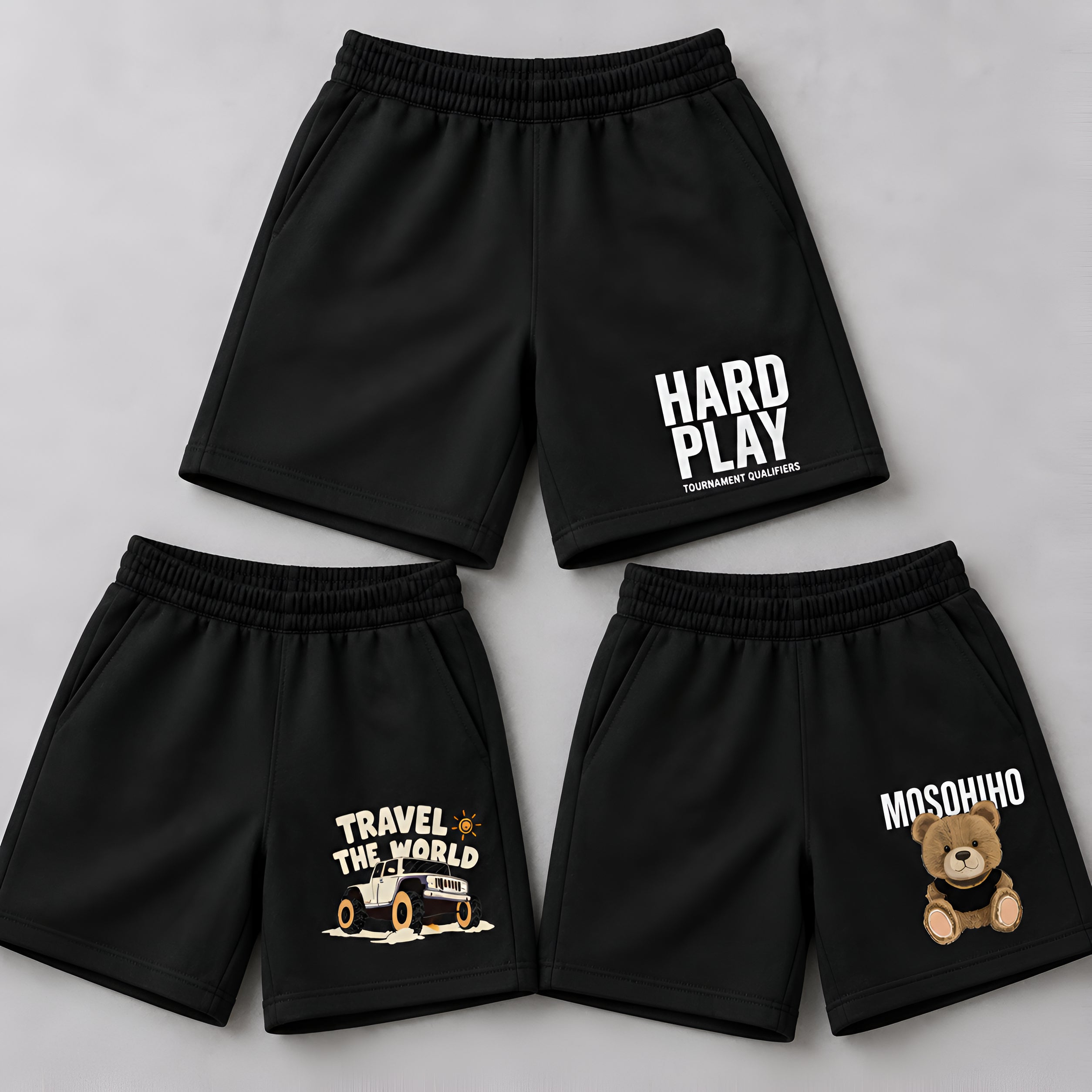Googo Gaaga Boys Cotton Printed T-Shirt & Shorts Pack of 3 - White, Grey & Black