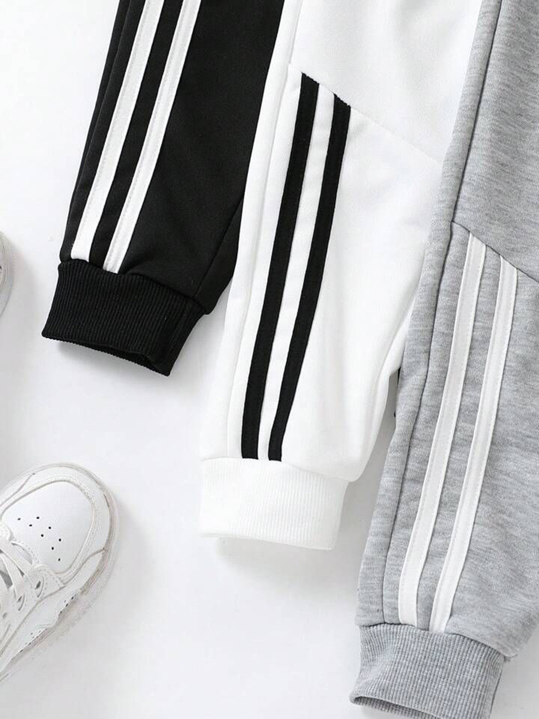 Boy's Cotton Knit Dino Printed Joggers Set Pack of 3 - White, Grey & Black