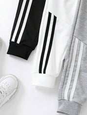 Boy's Cotton Knit Dino Printed Joggers Set Pack of 3 - White, Grey & Black