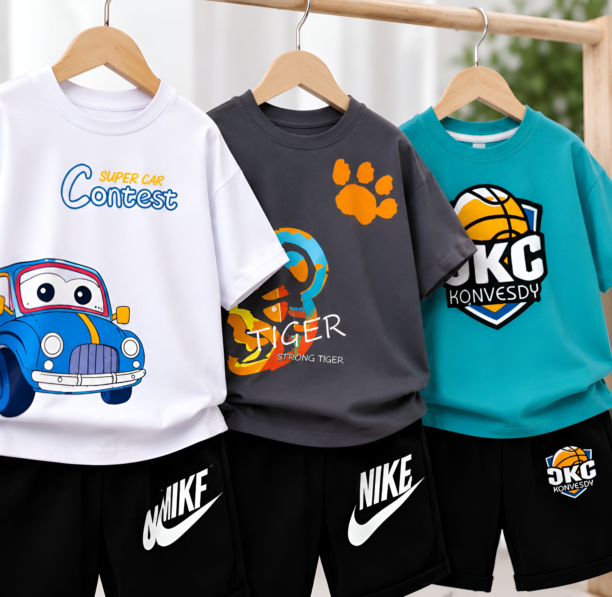 Googo Gaaga Boys Cotton Printed T-Shirt & Shorts Pack of 3 - Blue, Grey & White