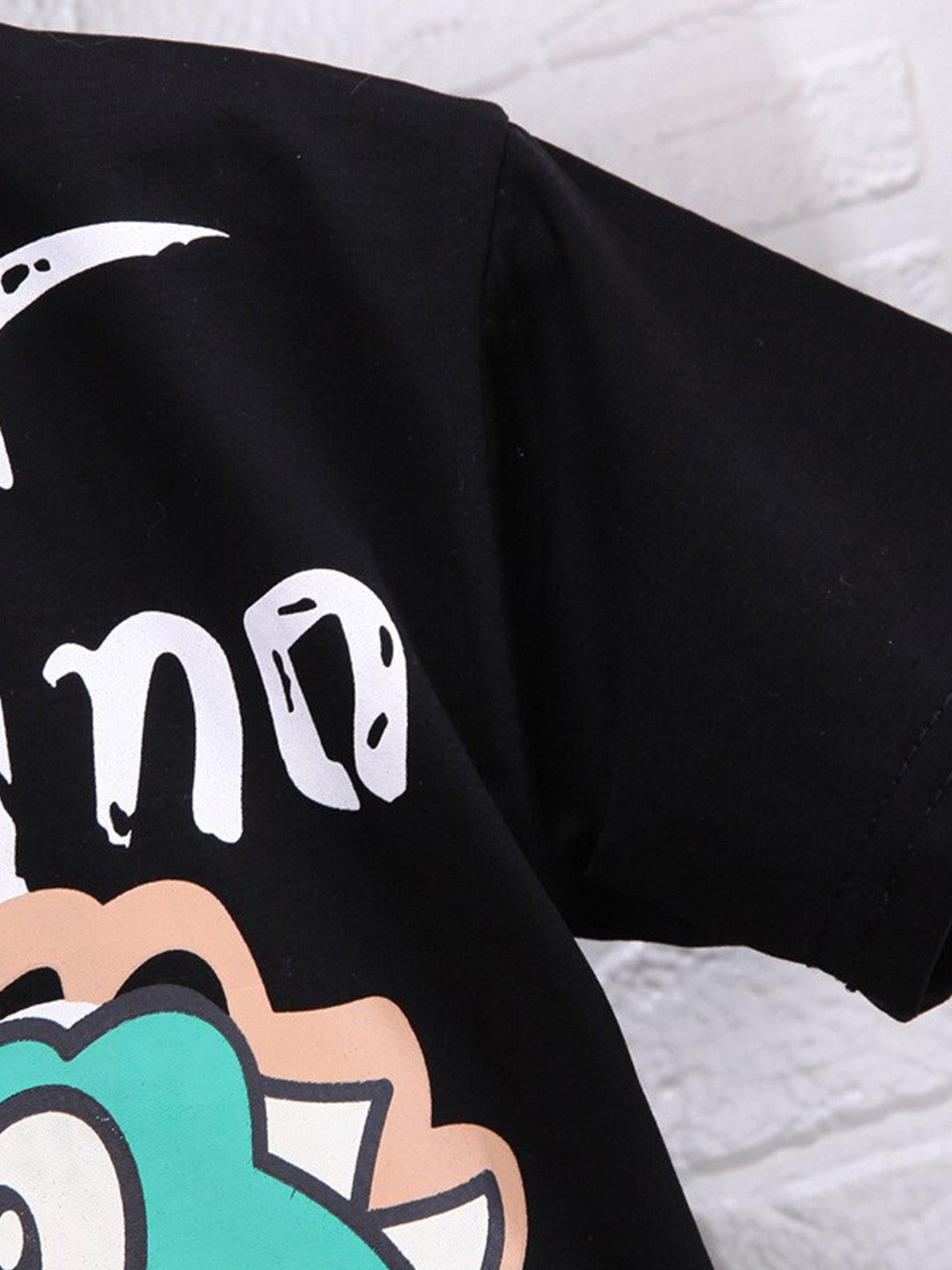 Boy's White Dino Print Half-Sleeve T-Shirt