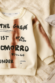 Boy's Cotton Knit Light Winter Full Sleeves Text Print Sweatshirt - Cream