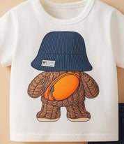 Navy Bear-Shorts & Cream T-shirt