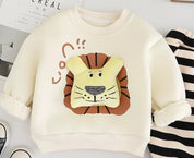 Boy's Cotton Fleece Winter Dog Patch Sweatshirt With Joggers Set - Cream