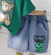 Boy's Green Bear Print T-Shirt & Shorts Set