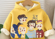 Boy's Cotton Fleece Winter Kids Printed Sweatshirt With Joggers Set - Yellow