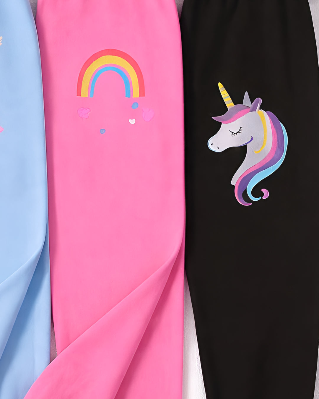 Girl's 3-Pack Pink, Blue and Black Unicorn Joggers