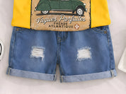 Googo Gaaga Boy's Cotton Car Print T-Shirt & Shorts Set - Yellow