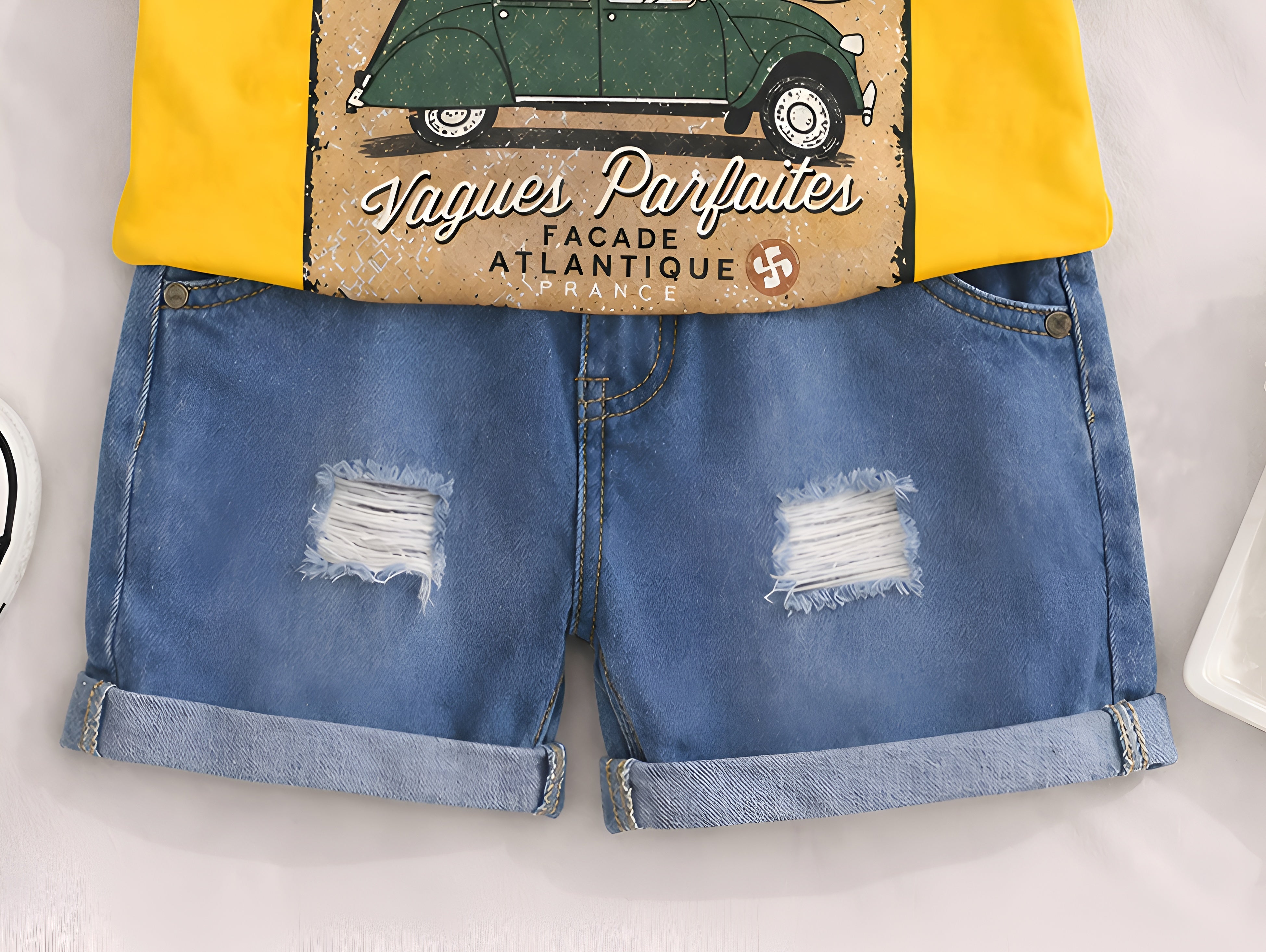Googo Gaaga Boy's Cotton Car Print T-Shirt & Shorts Set - Yellow