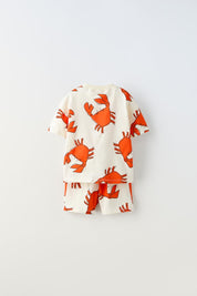 Boy's Cream Teddy Print T-Shirt & Shorts Set