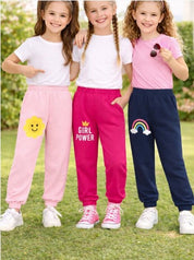 Girl's 3-Pack Pink, Blue and Baby Pink Joggers