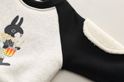 Boy's Cotton Fleece Winter Rabbit Printed Sweatshirt With Joggers Set - Cream