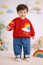 Boy's Light Winter Red Rainbow Print Sweatshirt & Pants Set