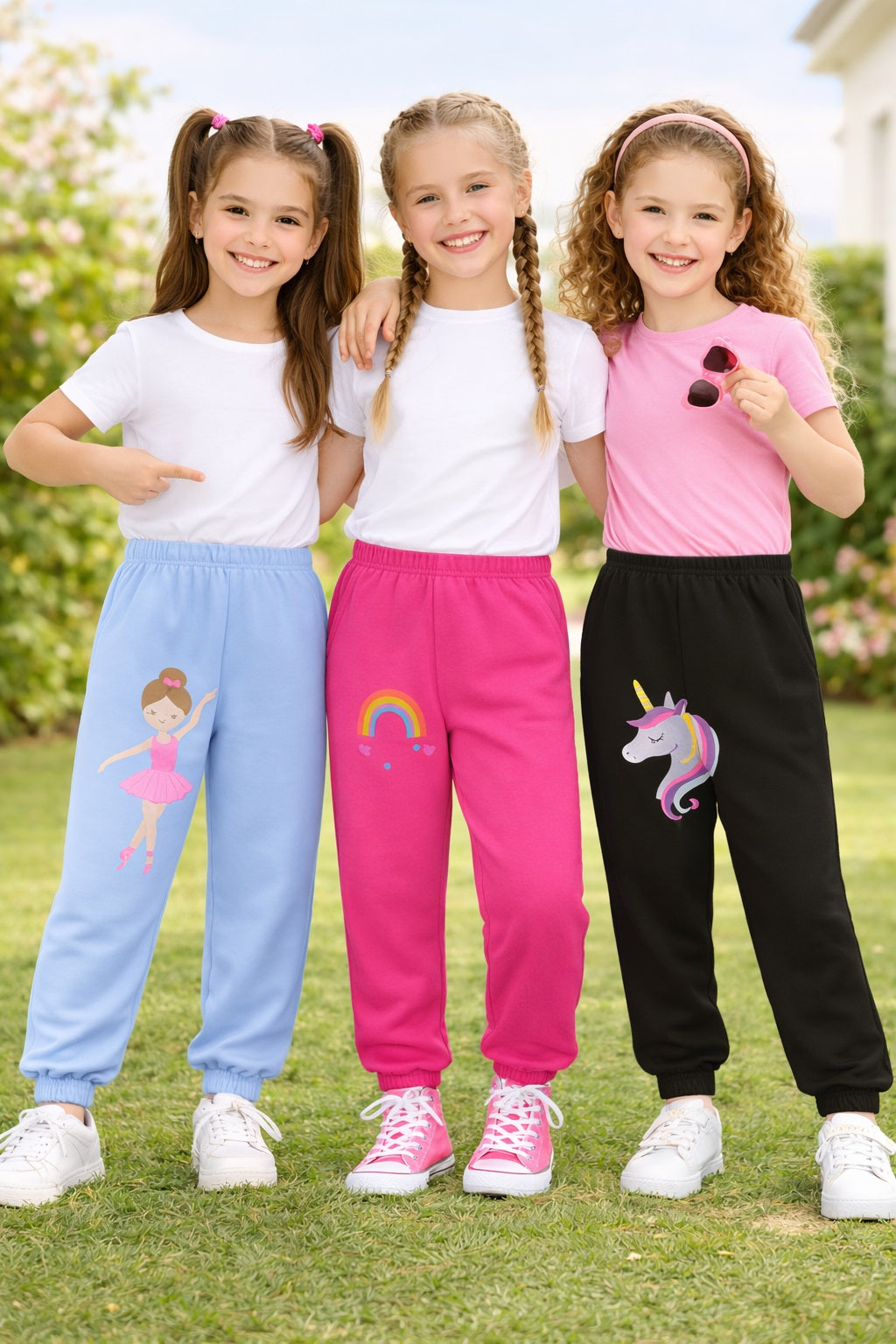 Girl's 3-Pack Pink, Blue and Black Unicorn Joggers