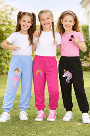 Girl's 3-Pack Pink, Blue and Black Unicorn Joggers