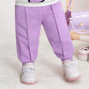 Girl's Cotton Knit Light Winter All Over Heart Printed Sweatshirt With Joggers Pant Set - Lilac
