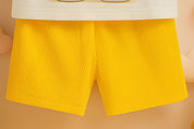 Yellow Bear-Shorts with Cream T-shirt