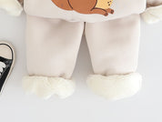 Boy's Cotton Fleece Winter Squirrel Printed Sweatshirt With Joggers Set - Cream