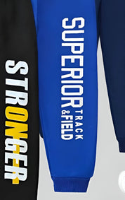 Boy's Cotton Knit Text Printed Joggers Set Pack of 3 - Black, Blue & Navy Blue