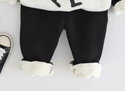 Boy's Cotton Fleece Winter Rabbit Printed Sweatshirt With Joggers Set - Cream
