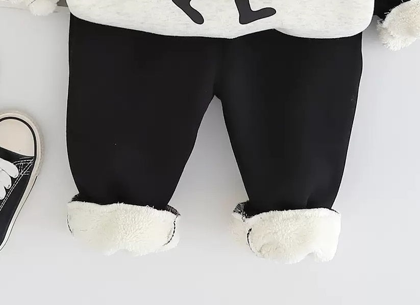 Boy's Cotton Fleece Winter Rabbit Printed Sweatshirt With Joggers Set - Cream