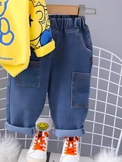 Boy's Yellow Teddy Print Sweatshirt & Pants Set