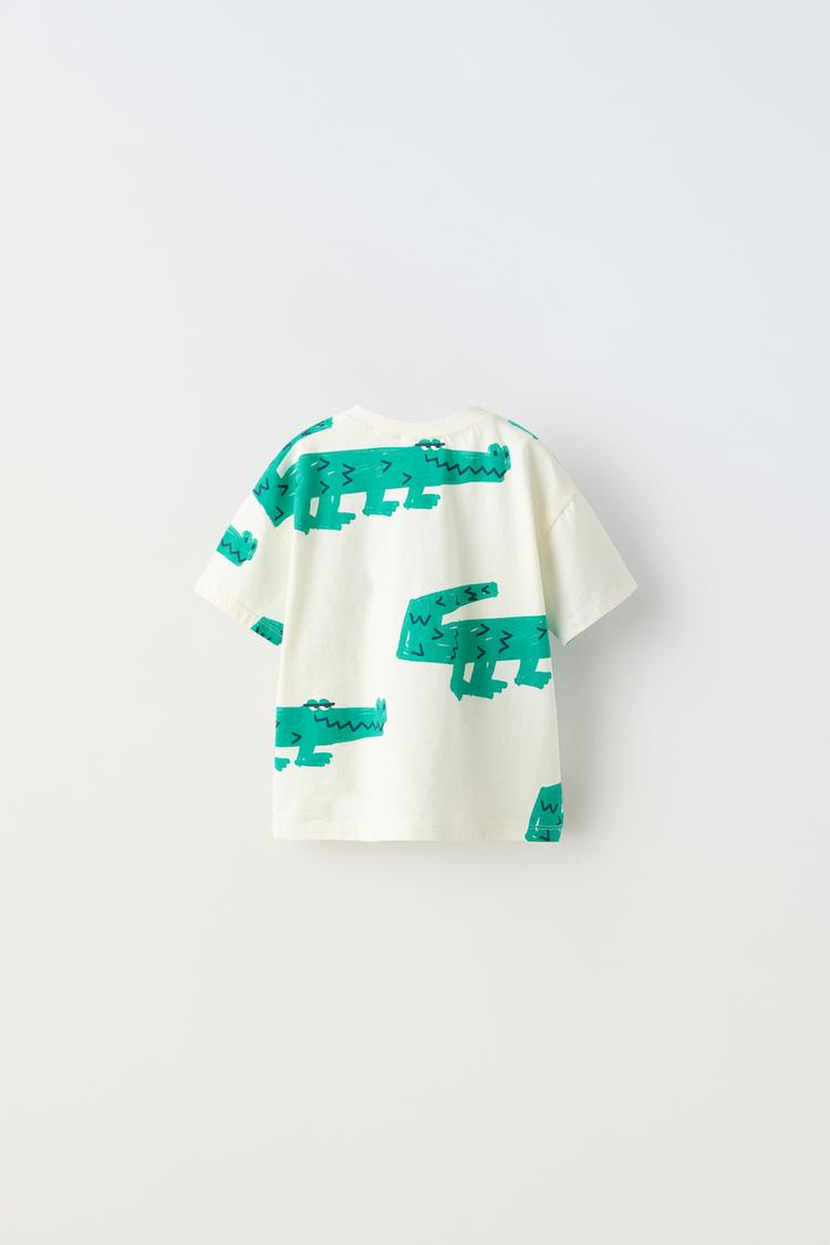 Boy's Cotton half Sleeves Printed T-shirt (CrocodilePrintedCreamTshirt)