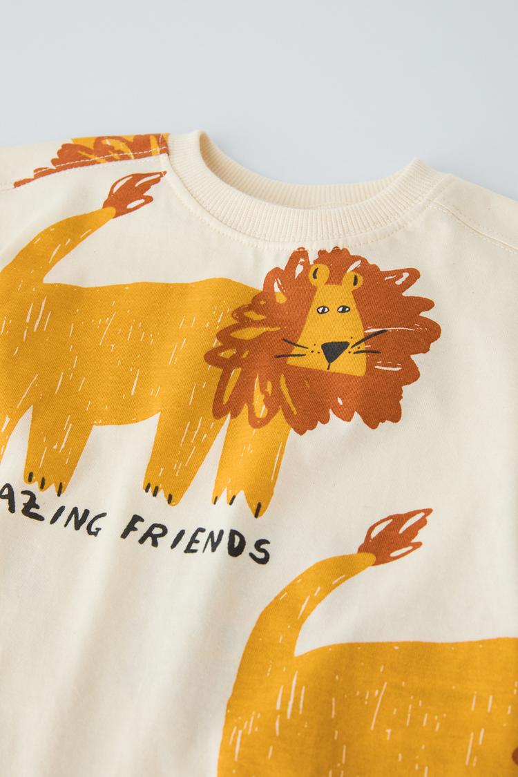 Boy's Cream Lion Print T-Shirt & Shorts Set