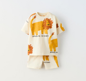 Boy's Cream Lion Print T-Shirt & Shorts Set
