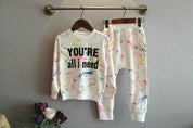 Boy's White Full-Sleeve Sweatshirt & Pants Set
