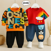 Boys Light Winter Cotton Full Sleeves Pack Of 2 - Orange letter & Red rainbow Printed pant