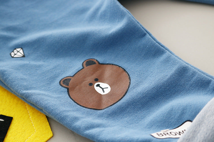 Boy's White Teddy Print Full-Sleeve T-Shirt & Pants Set