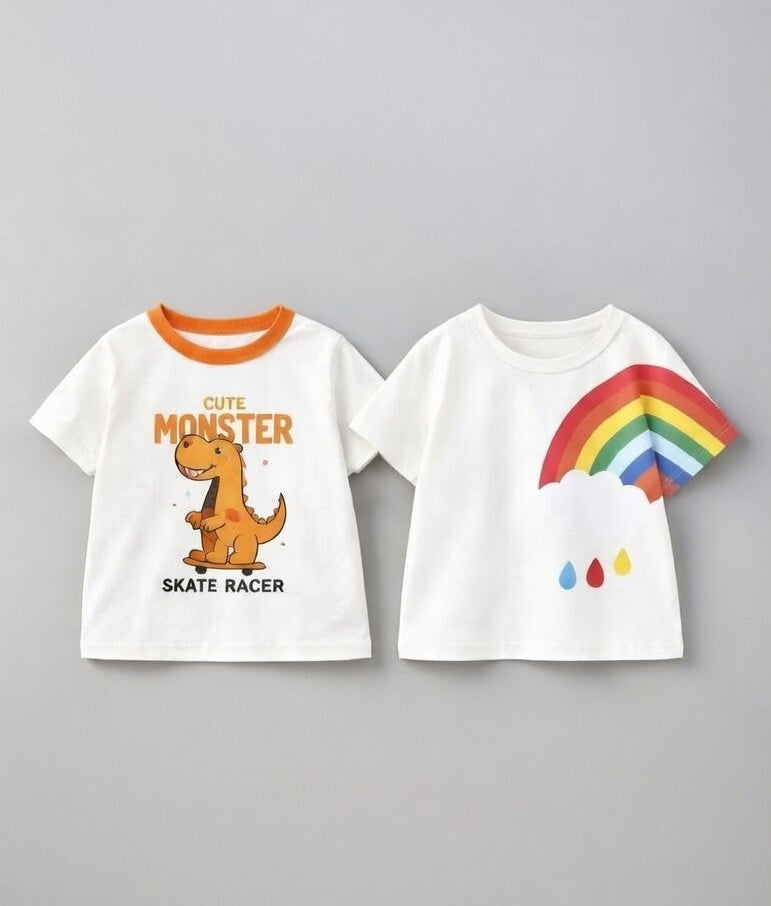 Boy's 2-Pack Rainbow &  Monster Print T-Shirts - White