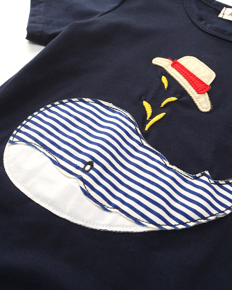Boy's Navy Fish Print T-Shirt & Shorts Set