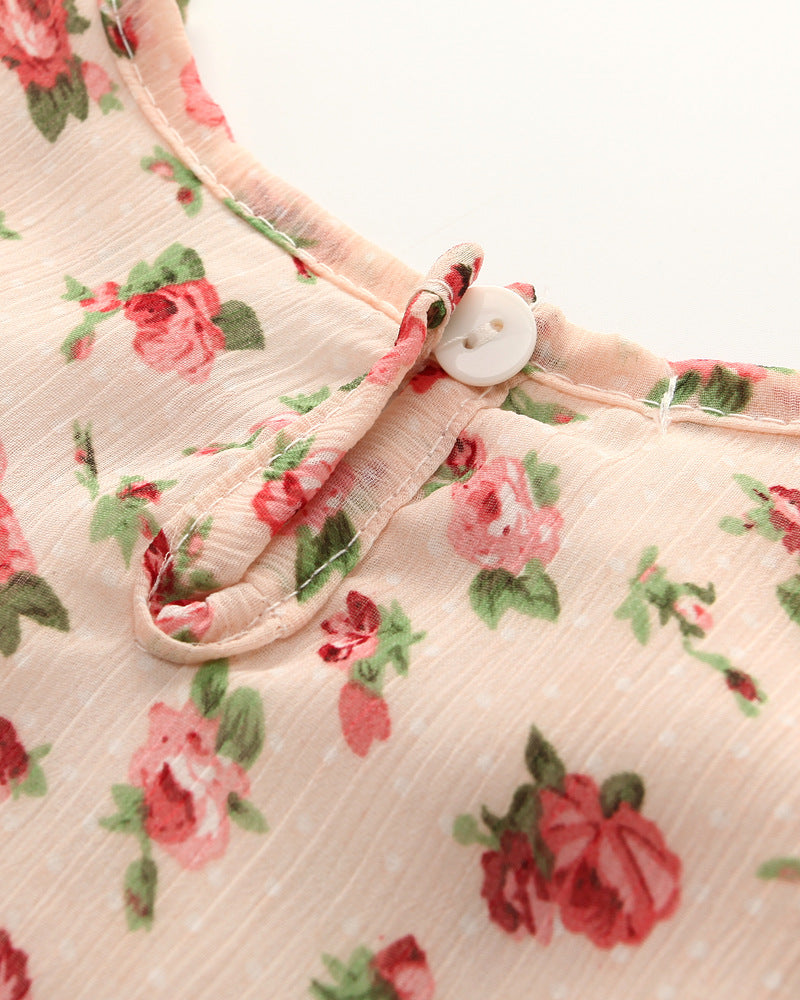 Girl's Beige Floral Top & Pants Set