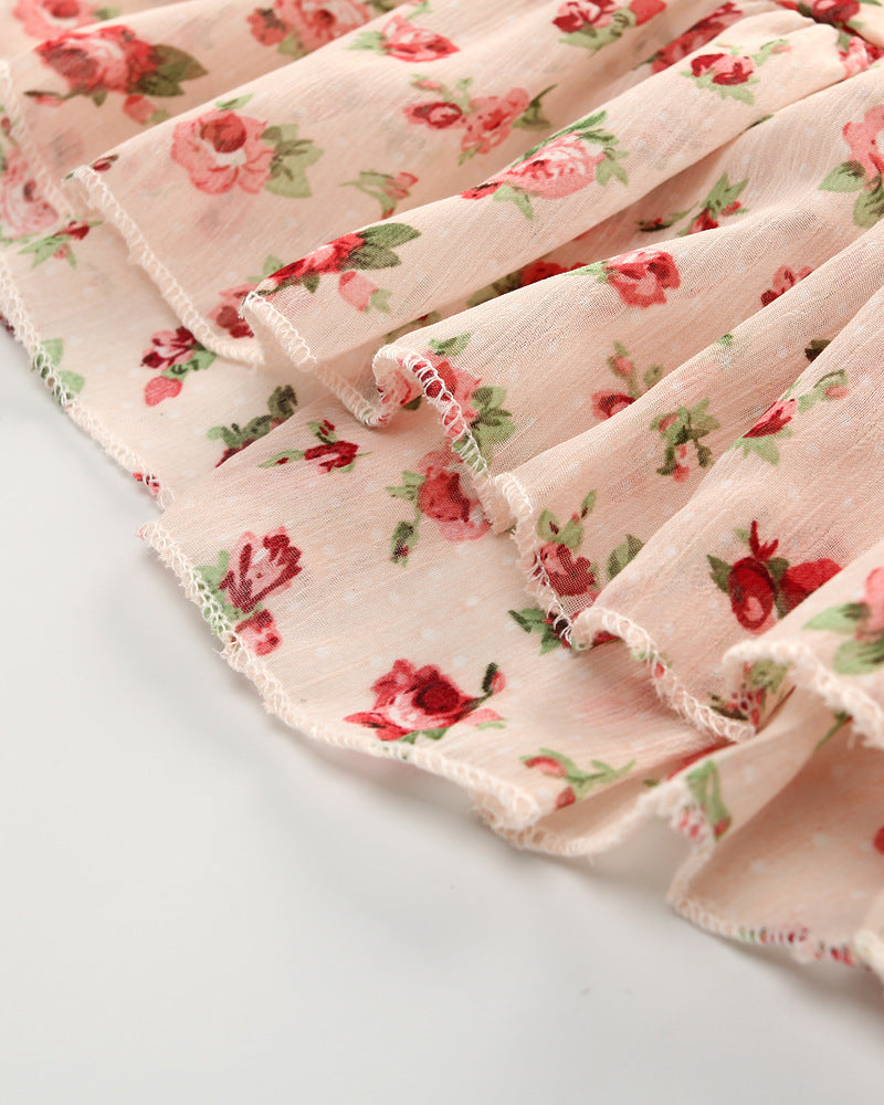 Girl's Beige Floral Top & Pants Set