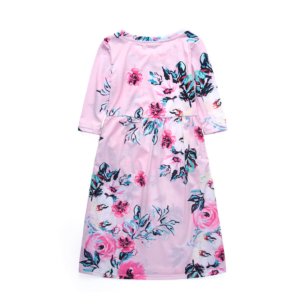 Girl's Pink Floral Long Dress