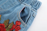 Girl's White Top & Floral Jeans Set