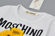 Boy's White Teddy Print T-Shirt & Pants Set
