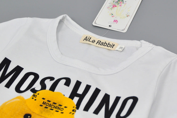 Boy's White Teddy Print T-Shirt & Pants Set