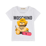 Boy's White Teddy Print T-Shirt & Pants Set