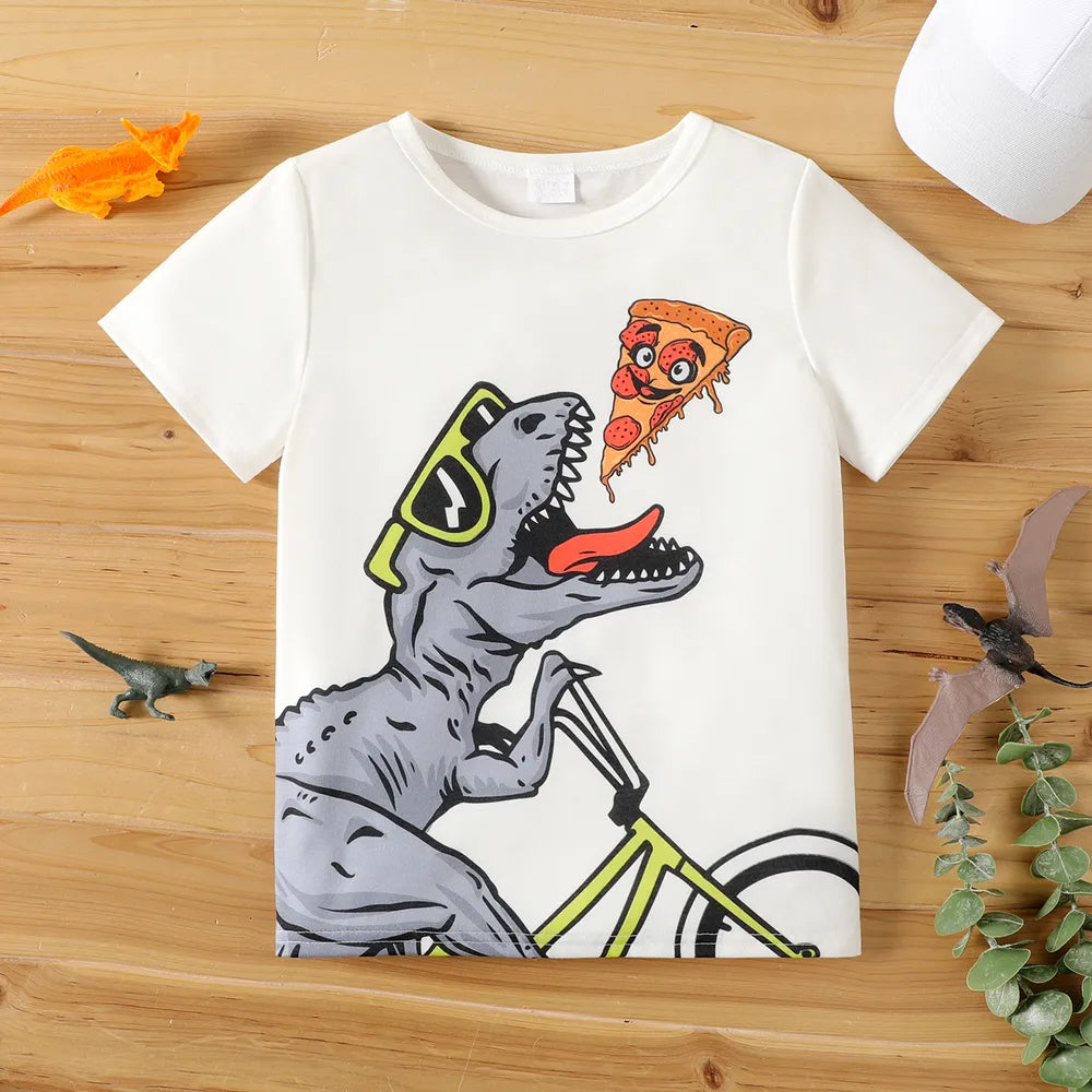 Boy's Pizza Print Half-Sleeve T-Shirt