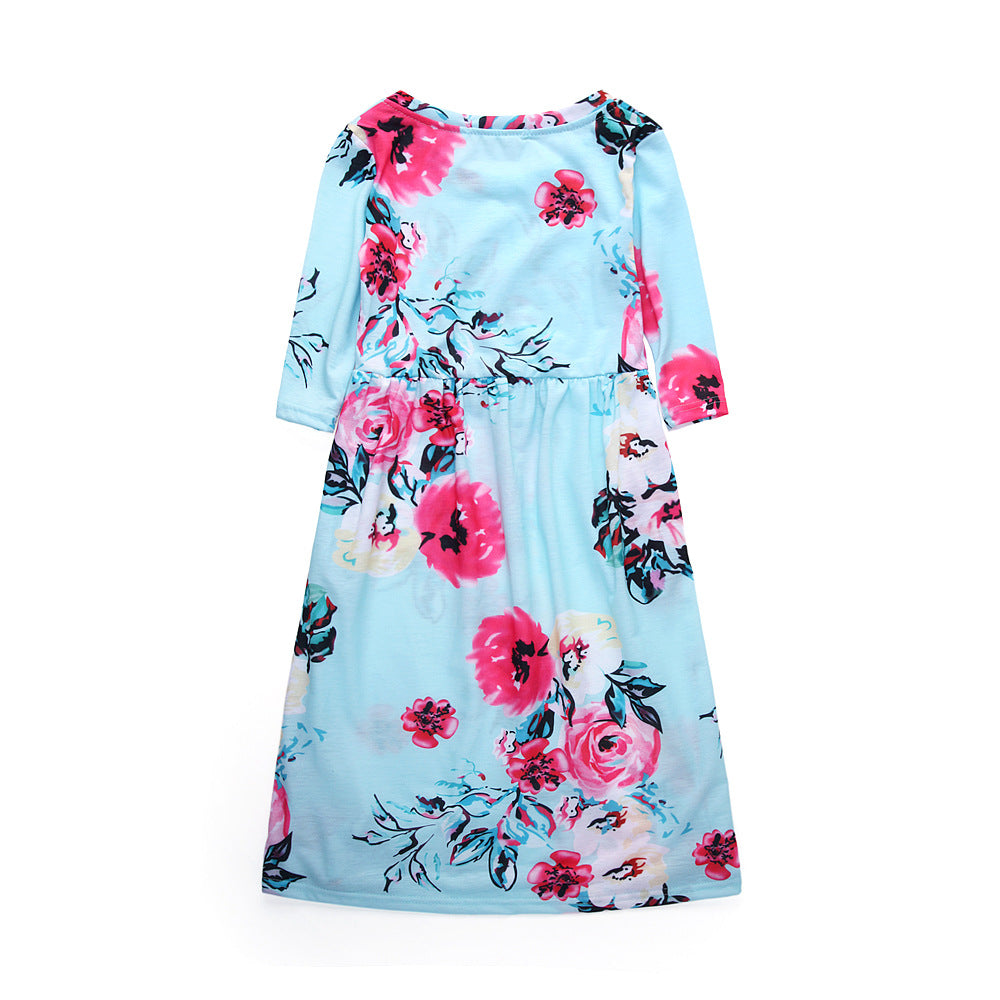 Beautiful Sky Blue Floral Long Dress